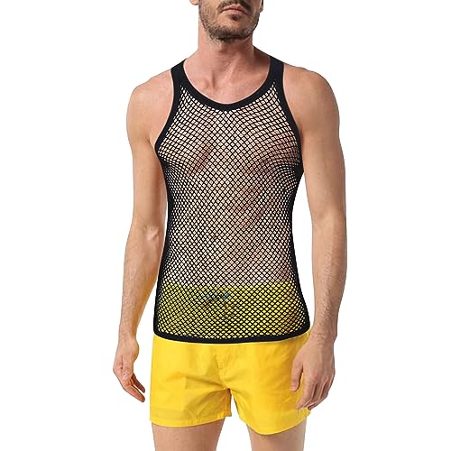 VEZLEQ Men's Rasta String Mesh Vest Fishnet Fitted 100